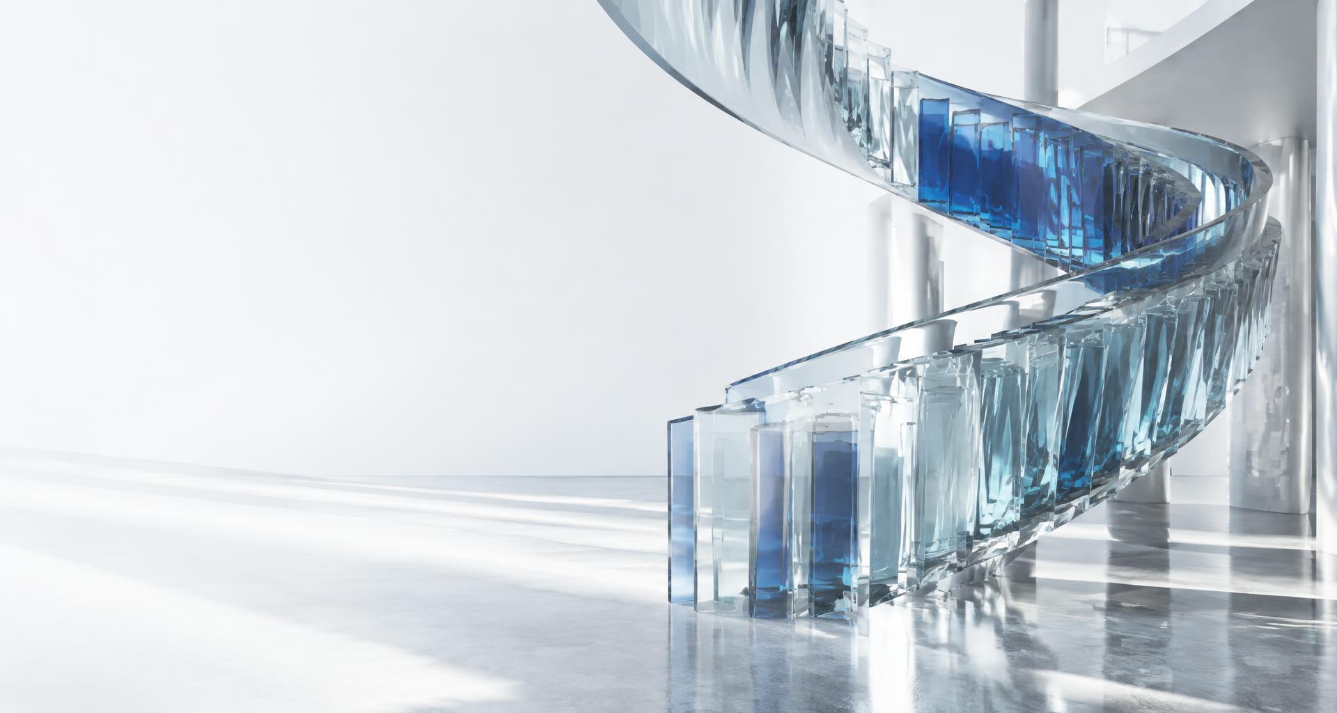 Sculptural blue optical glass representing connected media and intelligence